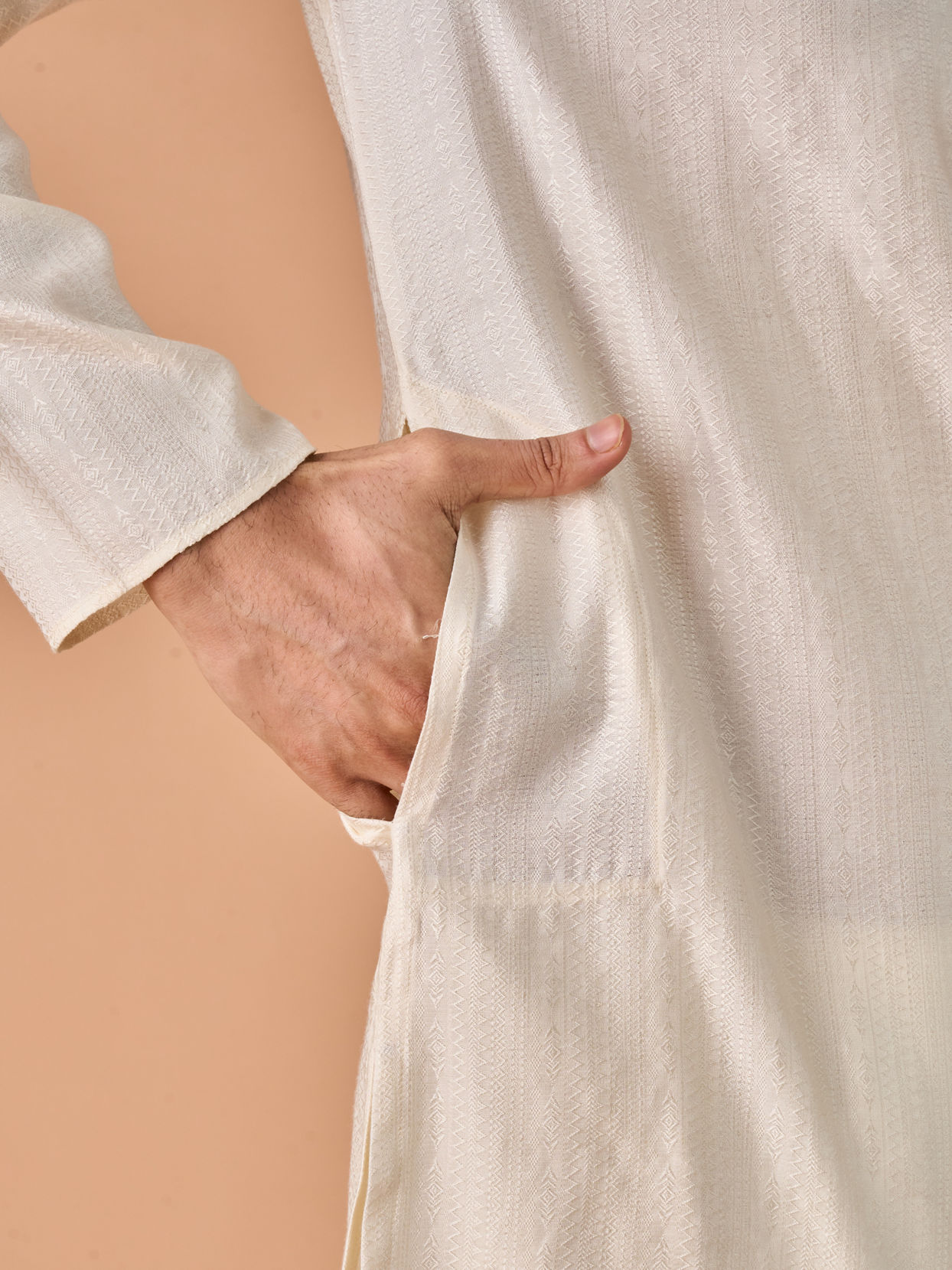 Manyavar Men Elegant Cream Kurta Pajama Set