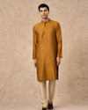 Manyavar Men Mustard Blended Viscose Kurta Pajama