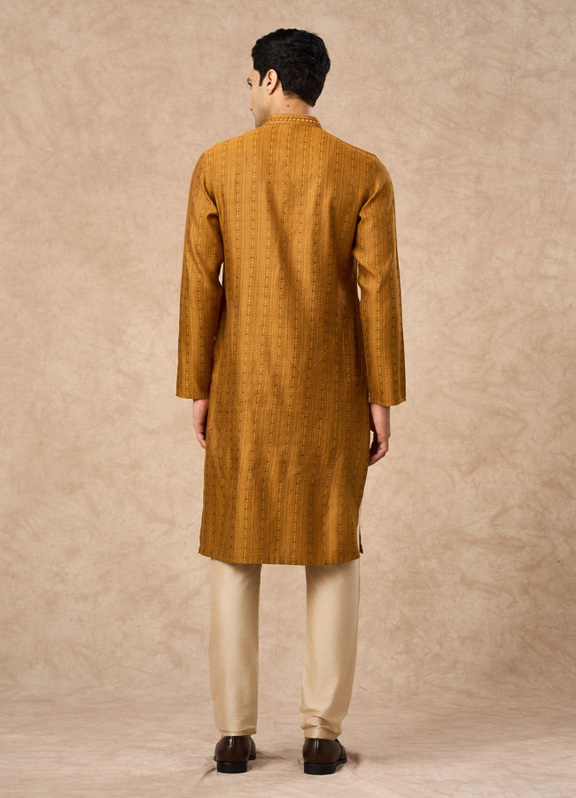 Manyavar Men Mustard Blended Viscose Kurta Pajama