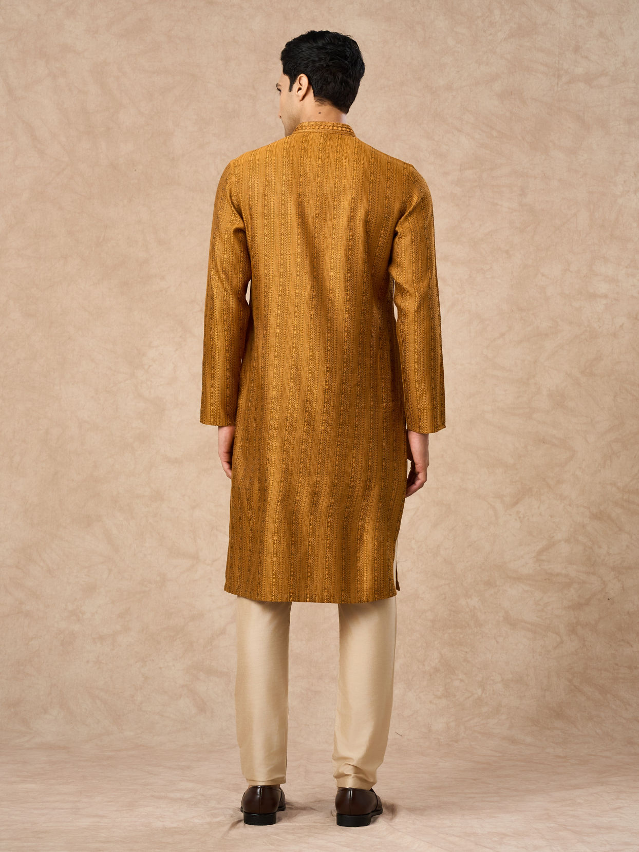 Manyavar Men Mustard Blended Viscose Kurta Pajama