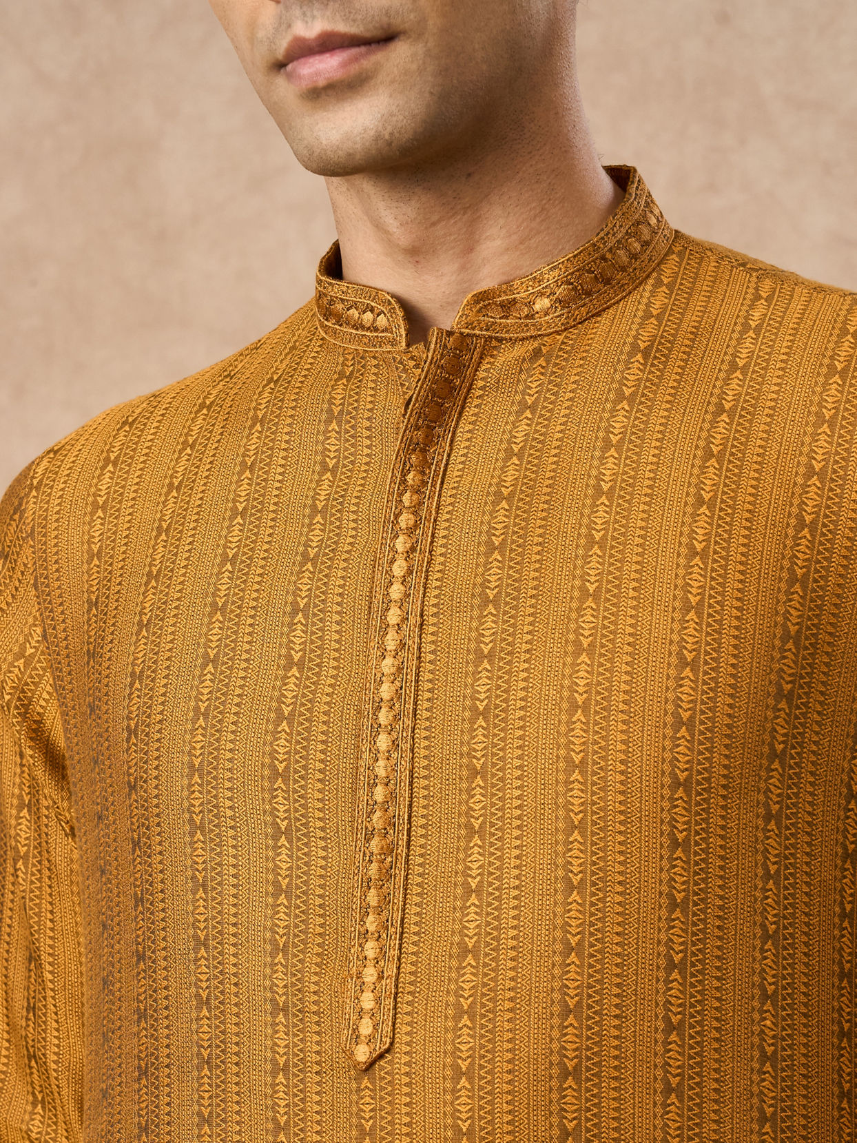 Manyavar Men Mustard Blended Viscose Kurta Pajama