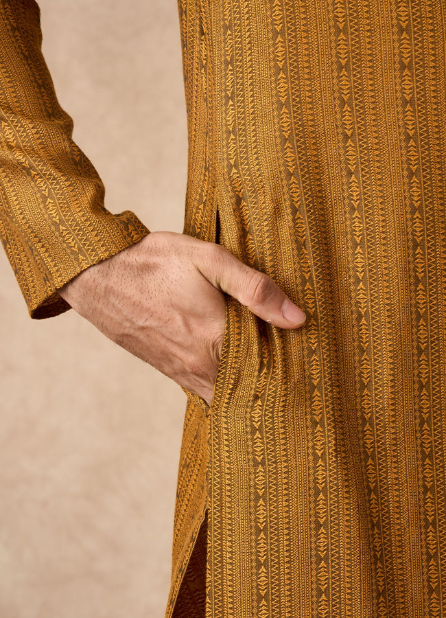 Manyavar Men Mustard Blended Viscose Kurta Pajama