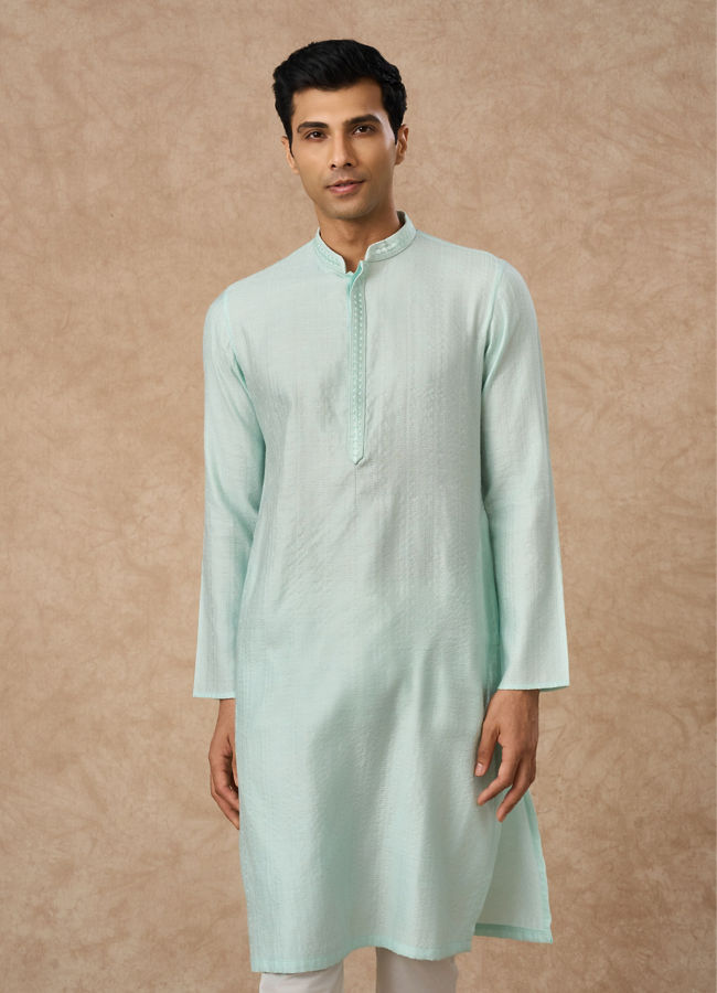 Manyavar Men Aqua Green Blended Viscose Kurta Pajama