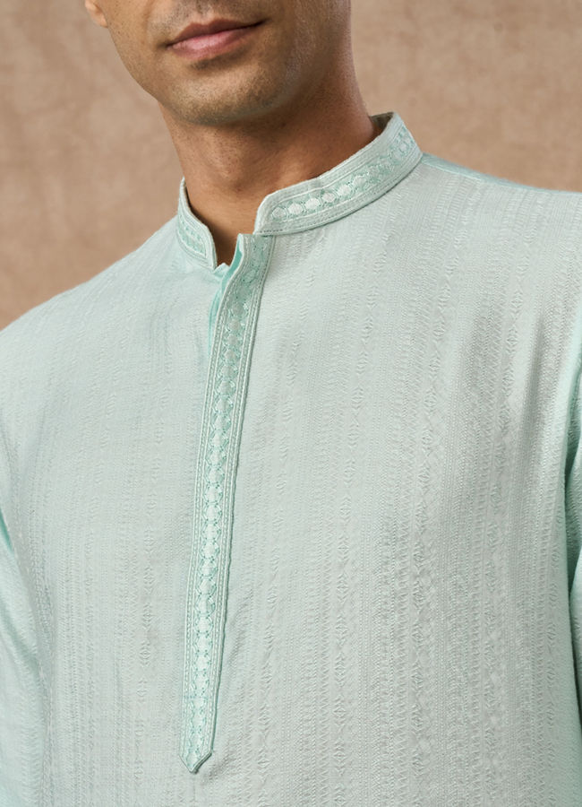 Manyavar Men Aqua Green Blended Viscose Kurta Pajama