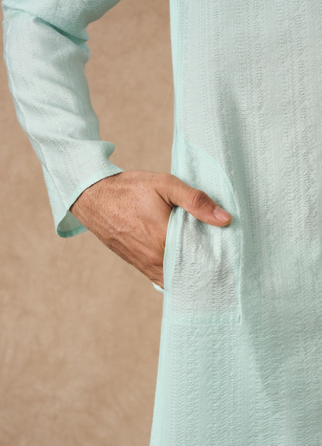 Manyavar Men Aqua Green Blended Viscose Kurta Pajama
