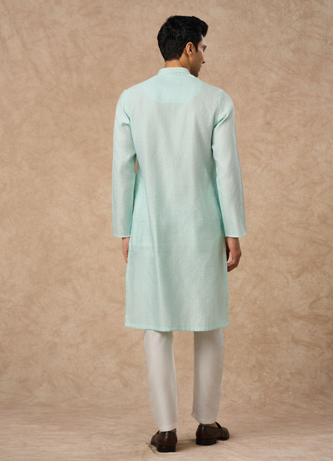 Manyavar Men Aqua Green Blended Viscose Kurta Pajama