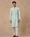 Manyavar Men Aqua Green Blended Viscose Kurta Pajama