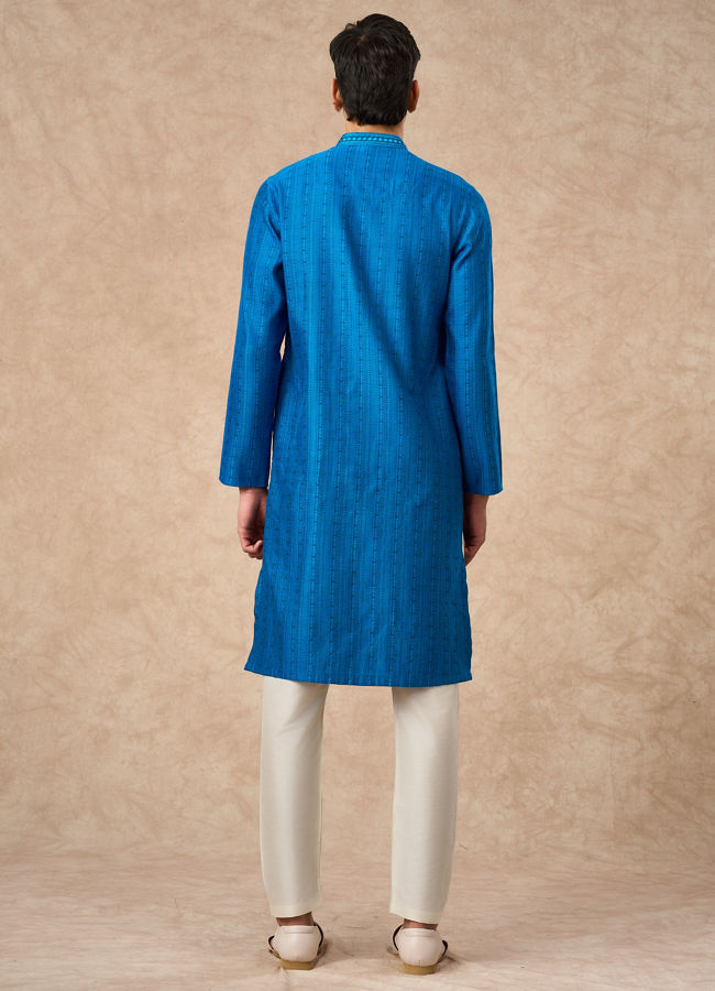 Manyavar Men Mid Blue Blended Viscose Kurta Pajama