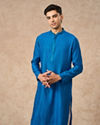 Manyavar Men Mid Blue Blended Viscose Kurta Pajama