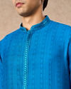 Manyavar Men Mid Blue Blended Viscose Kurta Pajama