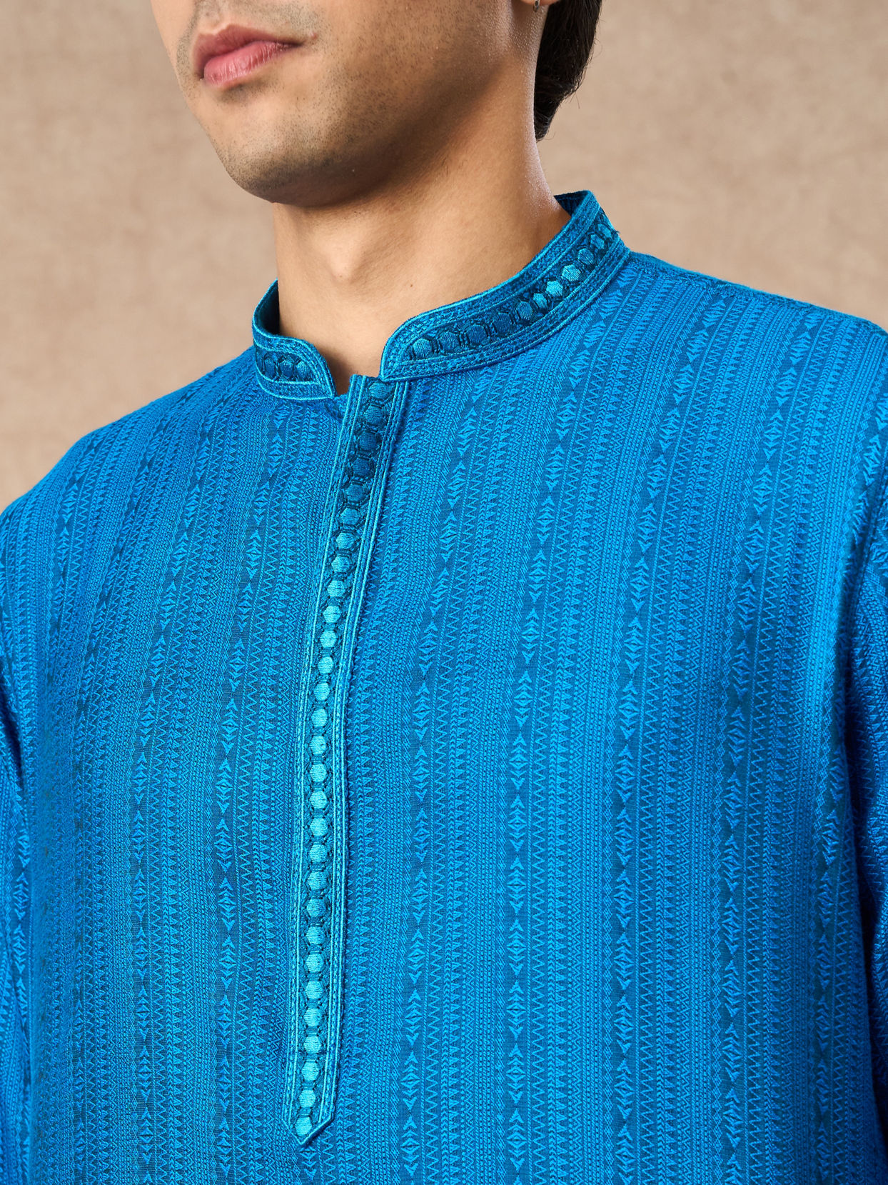 Manyavar Men Mid Blue Blended Viscose Kurta Pajama