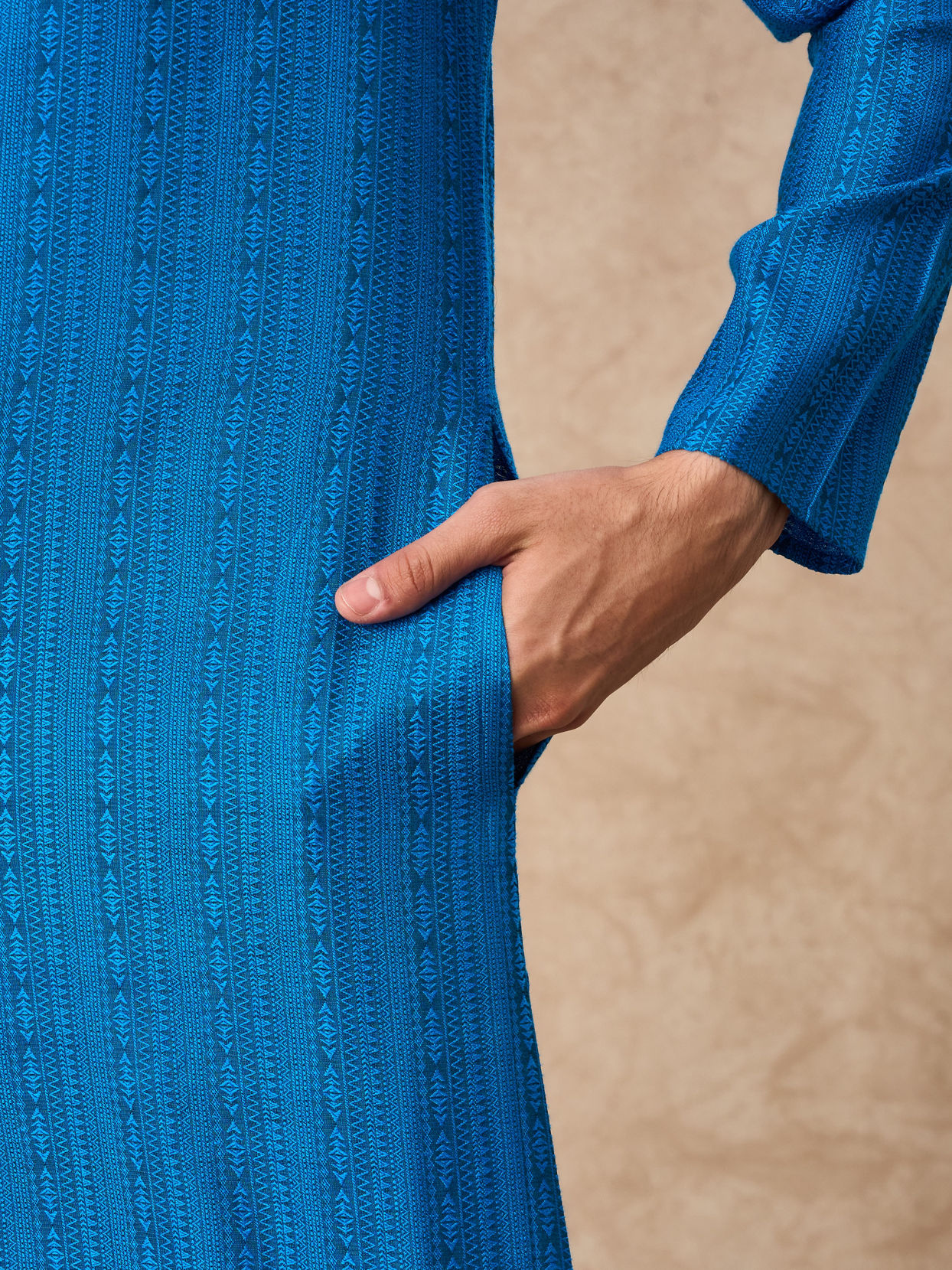 Manyavar Men Mid Blue Blended Viscose Kurta Pajama