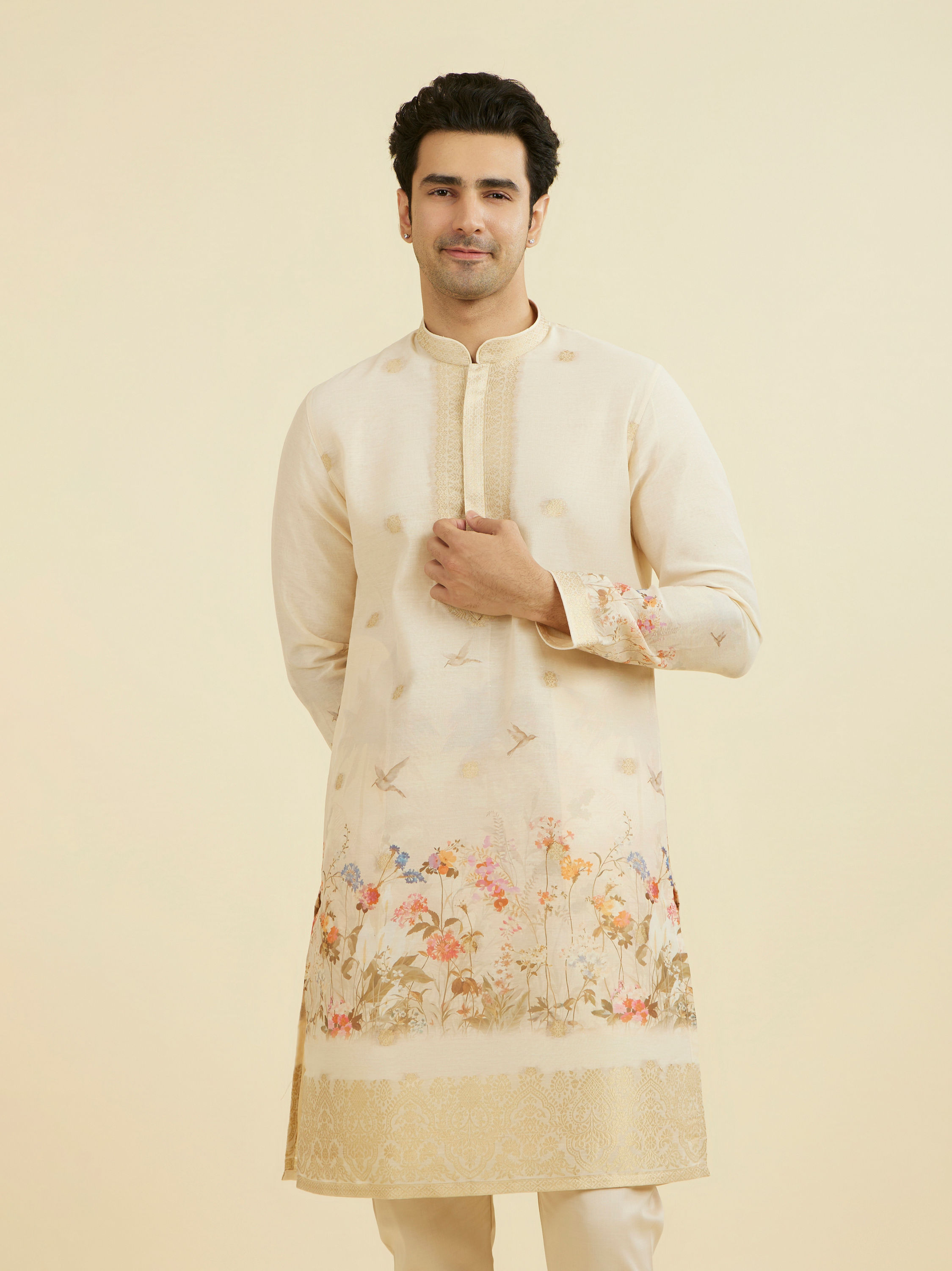 Manyavar Men Peach Elegance Kurta Pajama