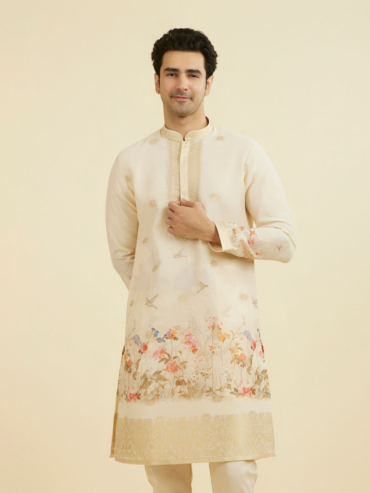 Manyavar Men Peach Elegance Kurta Pajama