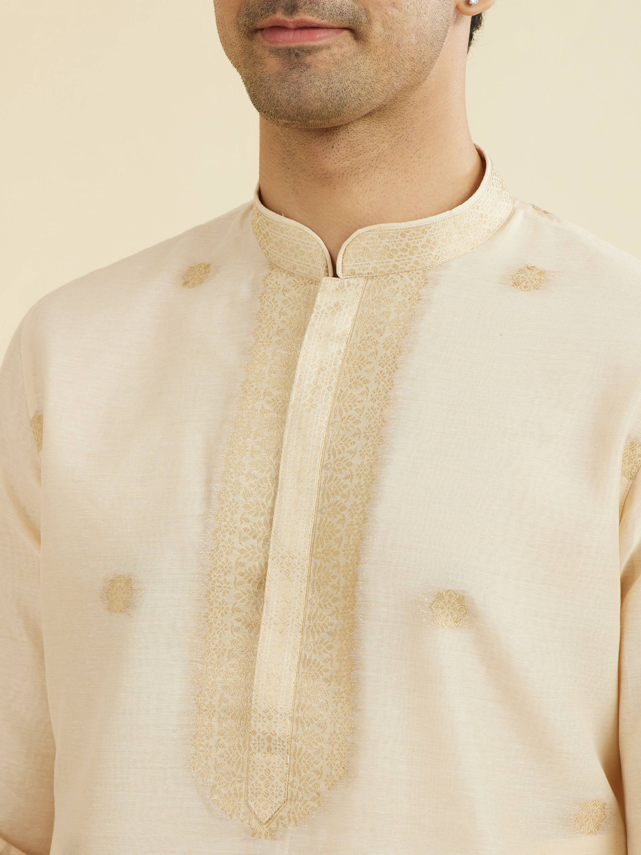 Manyavar Men Peach Elegance Kurta Pajama