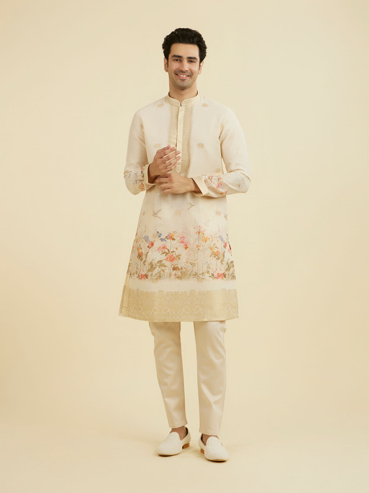 Manyavar Men Peach Elegance Kurta Pajama