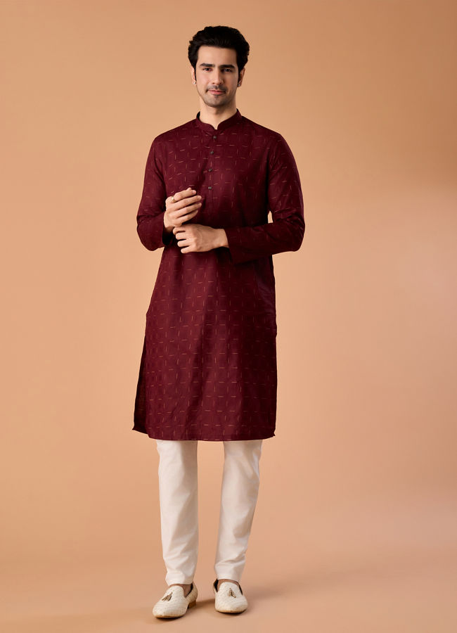 Manyavar Men Maroon Majesty Kurta Pajama
