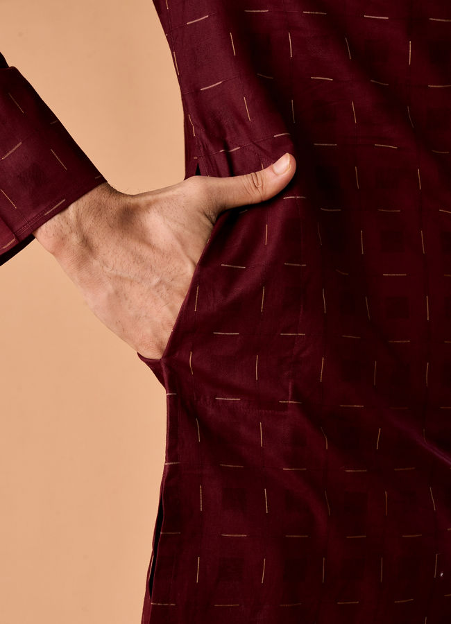 Manyavar Men Maroon Majesty Kurta Pajama