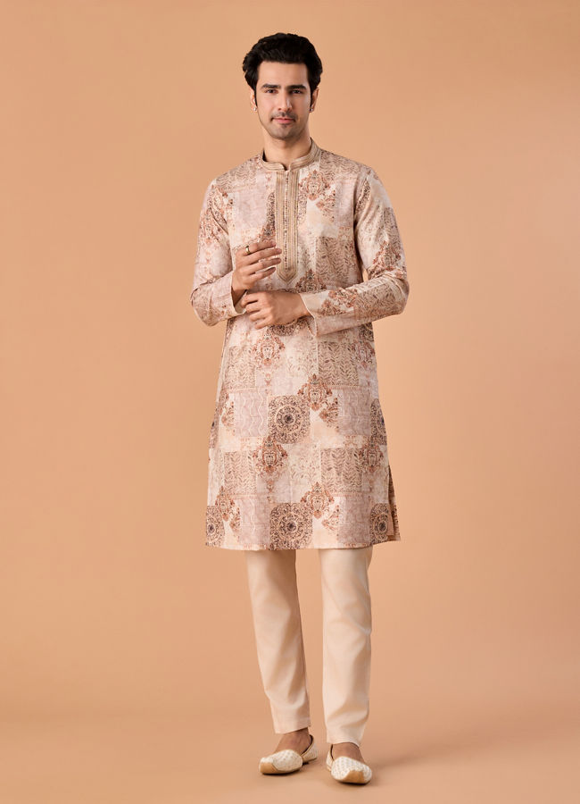 Manyavar Men Beige Splendor Kurta Pajama