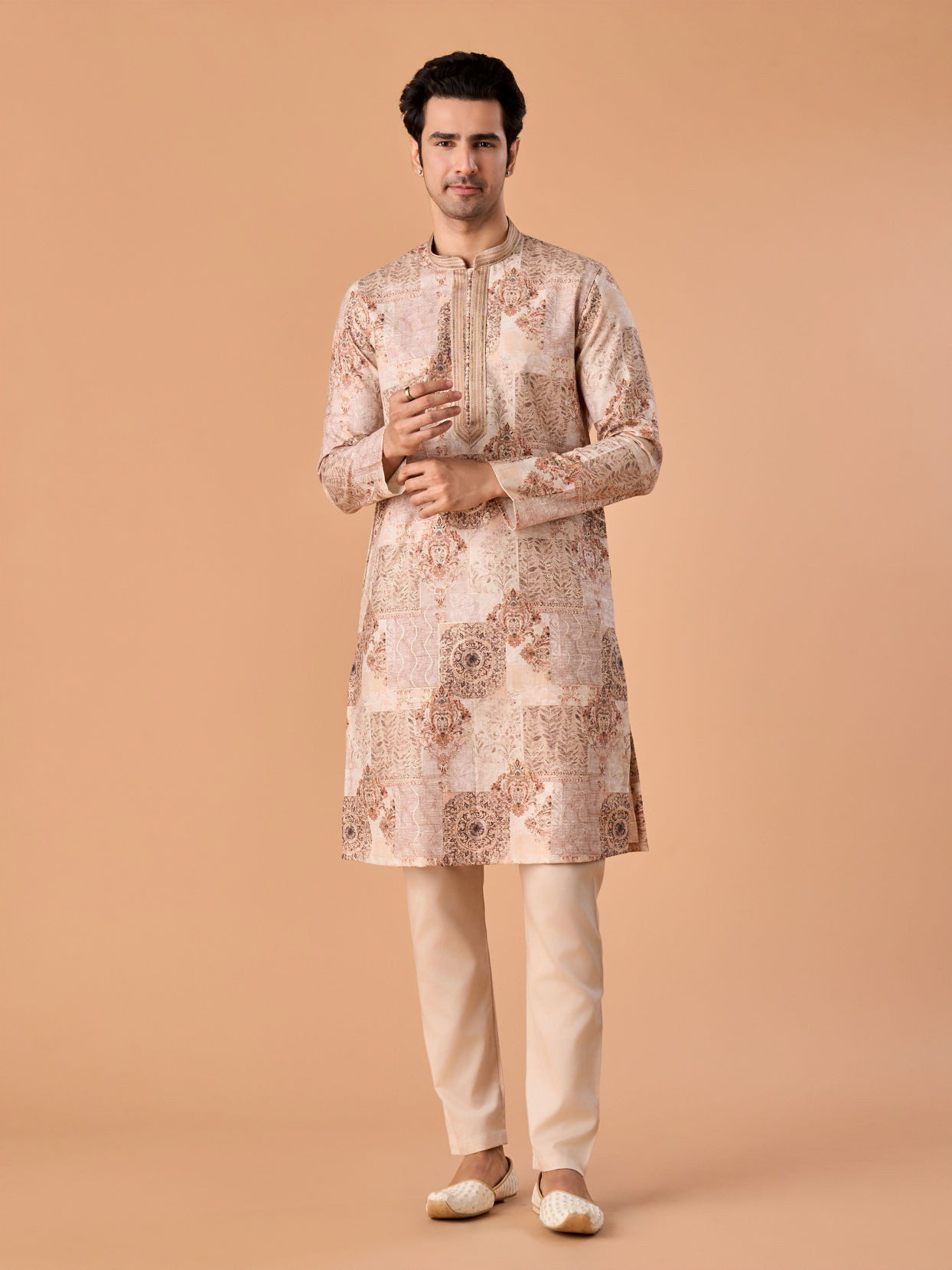 Manyavar Men Beige Splendor Kurta Pajama