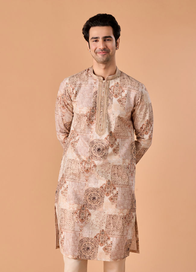 Manyavar Men Beige Splendor Kurta Pajama