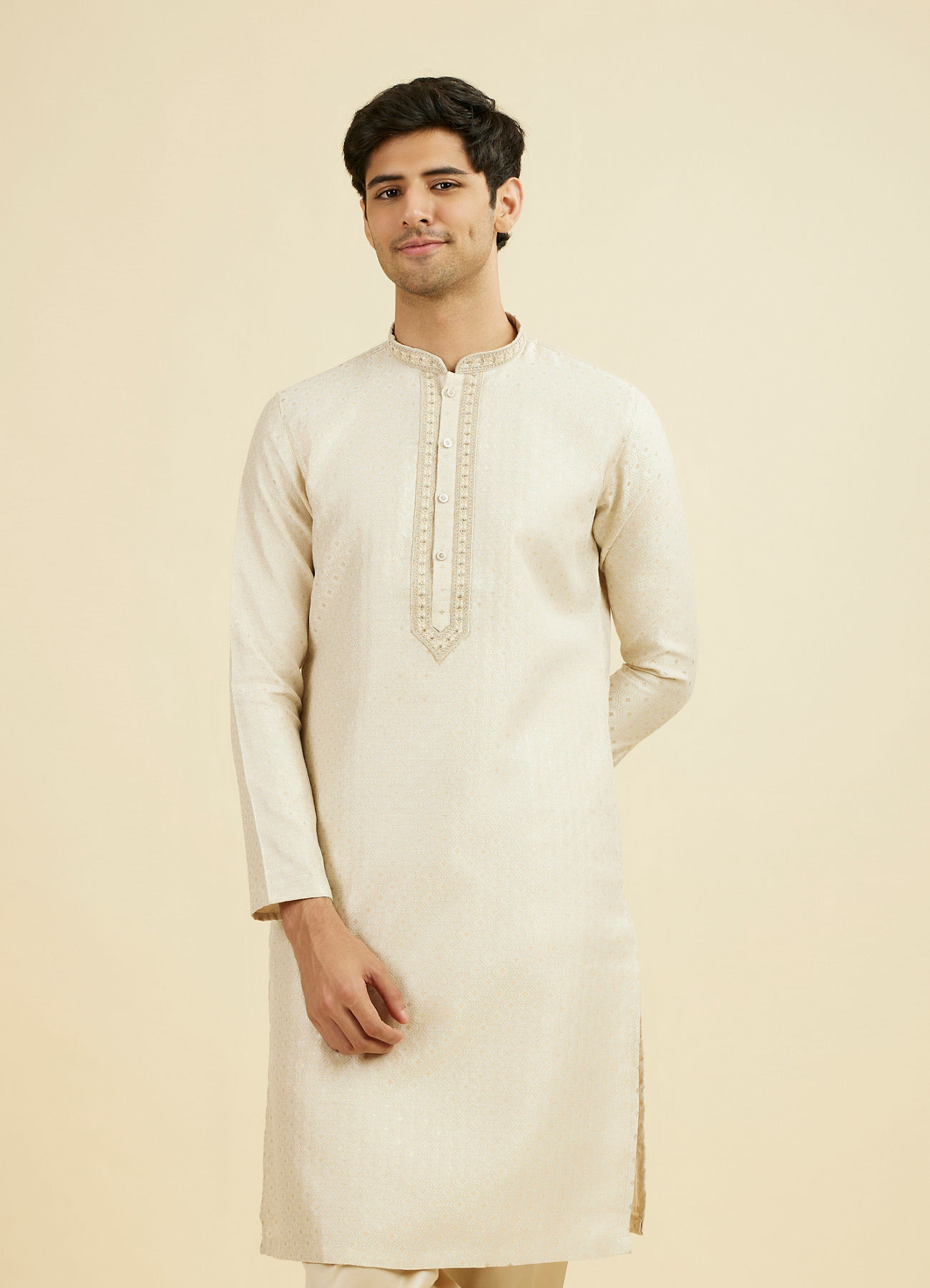 Manyavar Men Royal Beige Kurta Pajama