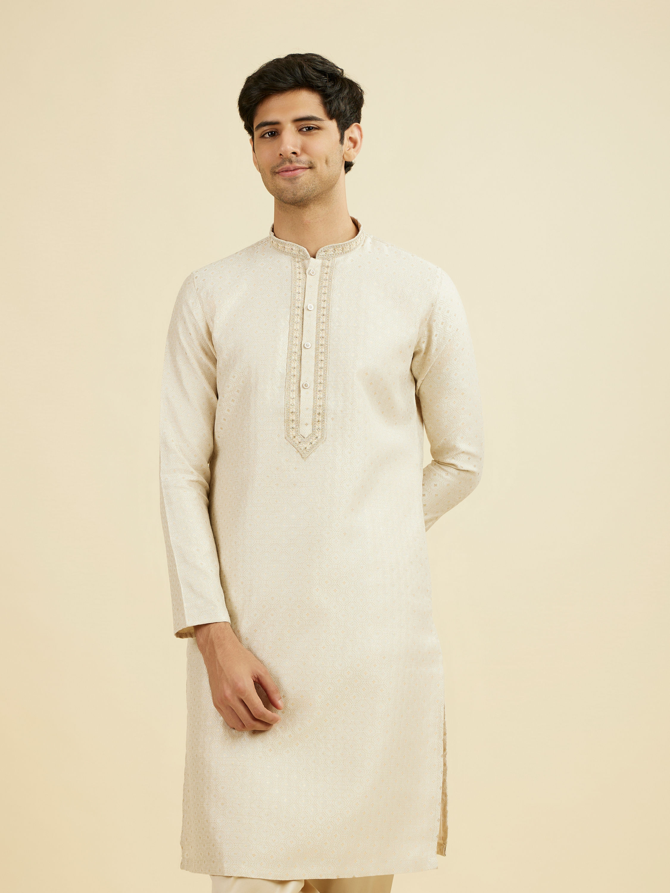 Manyavar Men Royal Beige Kurta Pajama