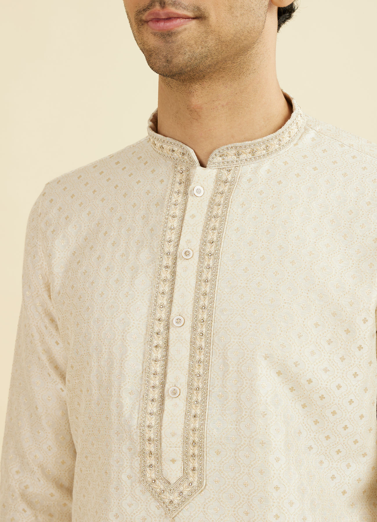 Manyavar Men Royal Beige Kurta Pajama
