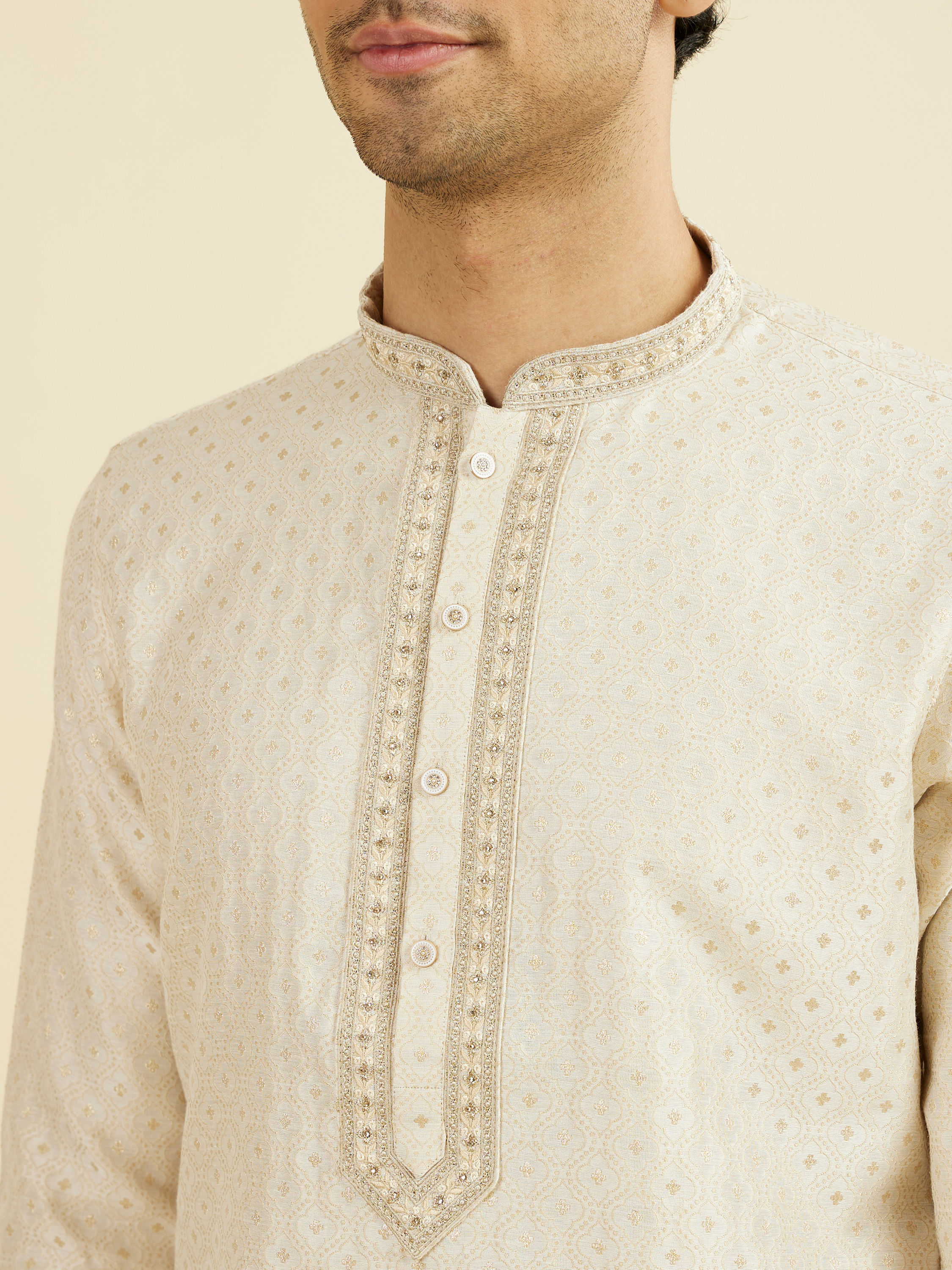 Manyavar Men Royal Beige Kurta Pajama