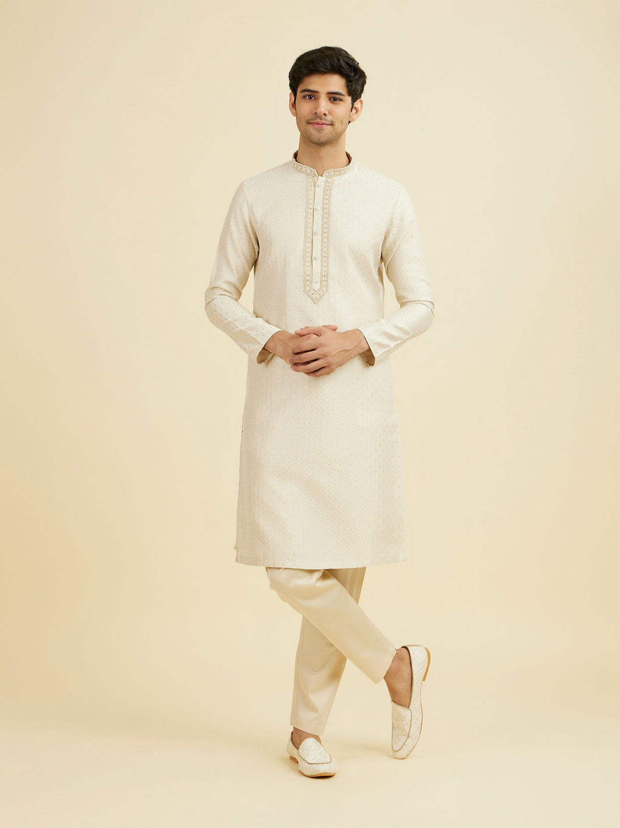 Manyavar Men Royal Beige Kurta Pajama