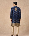 Manyavar Men Dark Blue Art Silk Kurta Pajama with Self-Texture