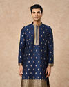 Manyavar Men Dark Blue Art Silk Kurta Pajama with Self-Texture