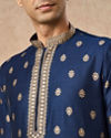 Manyavar Men Dark Blue Art Silk Kurta Pajama with Self-Texture