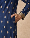 Manyavar Men Dark Blue Art Silk Kurta Pajama with Self-Texture