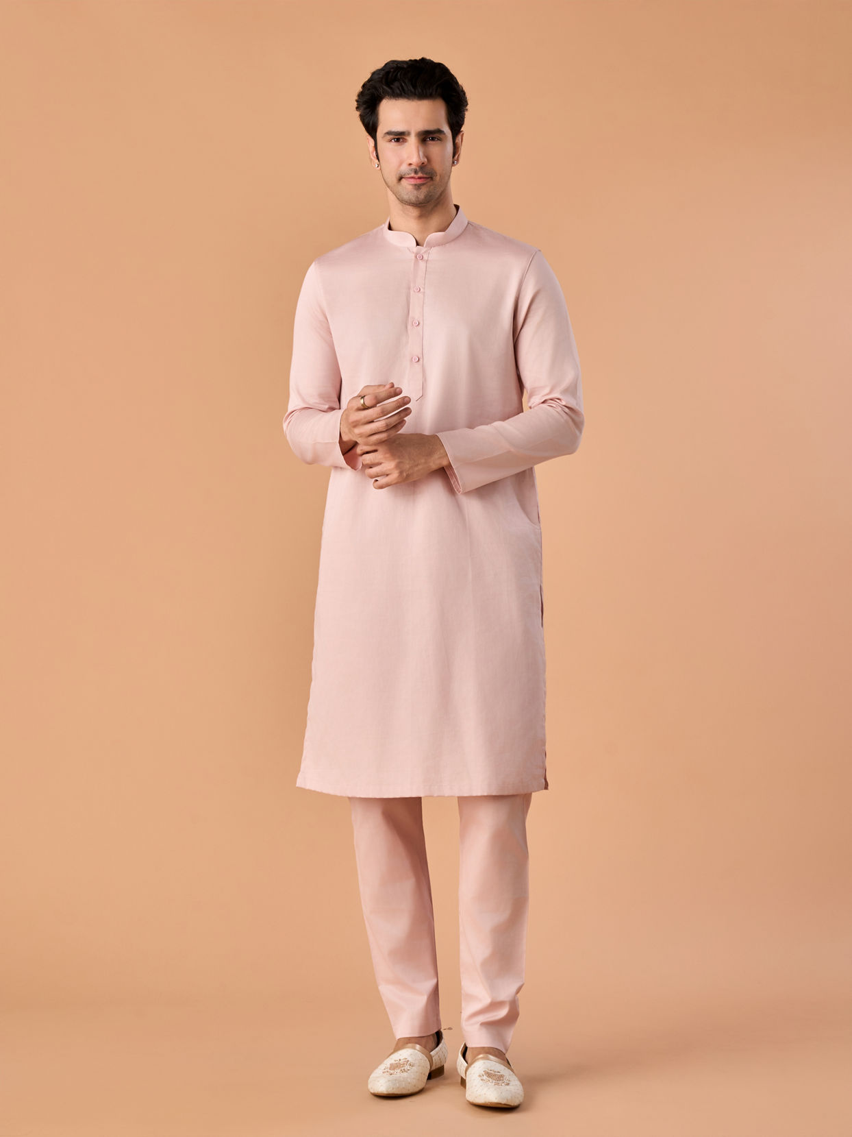 Manyavar Men Dusty Pink Kurta Pajama Elegance