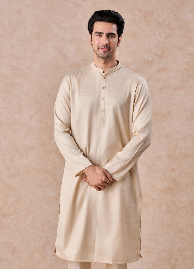 Manyavar Men Elegant Beige Elegance Kurta Pajama