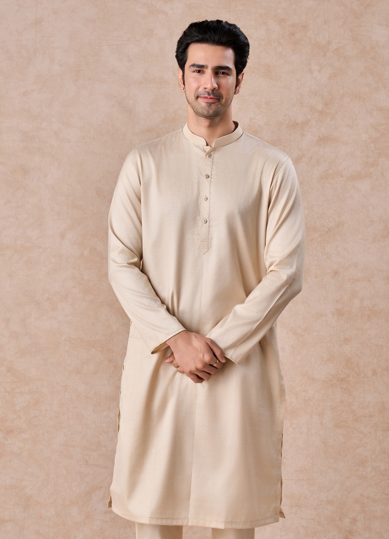 Manyavar Men Elegant Beige Elegance Kurta Pajama