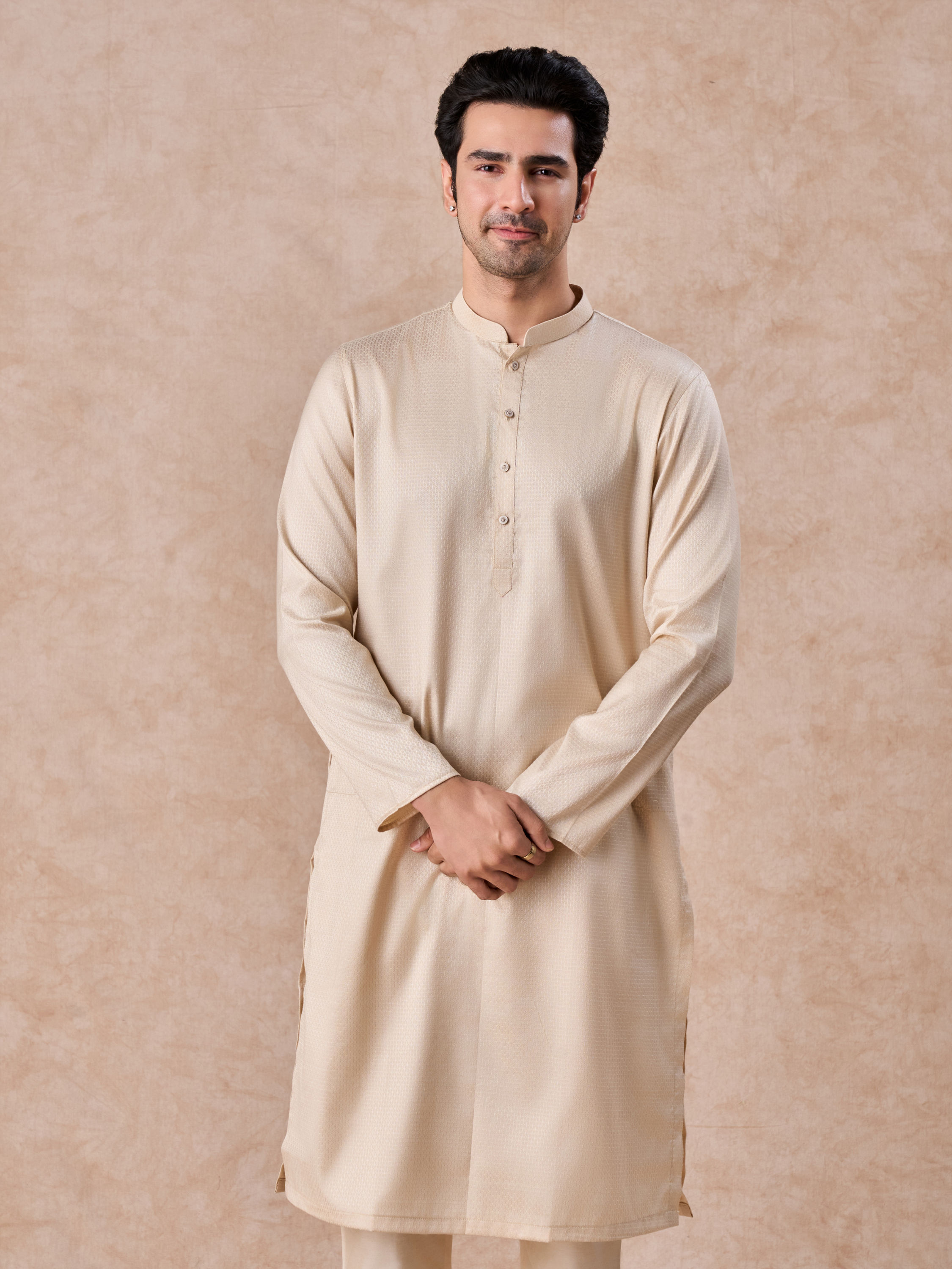Manyavar Men Elegant Beige Elegance Kurta Pajama