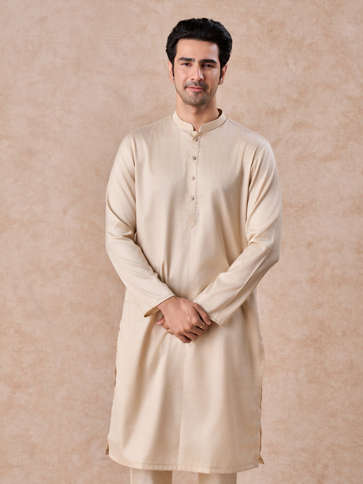 Manyavar Men Elegant Beige Elegance Kurta Pajama