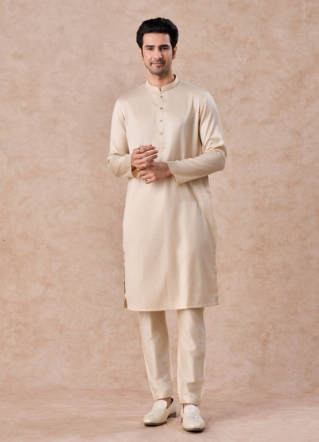 Manyavar Men Elegant Beige Elegance Kurta Pajama