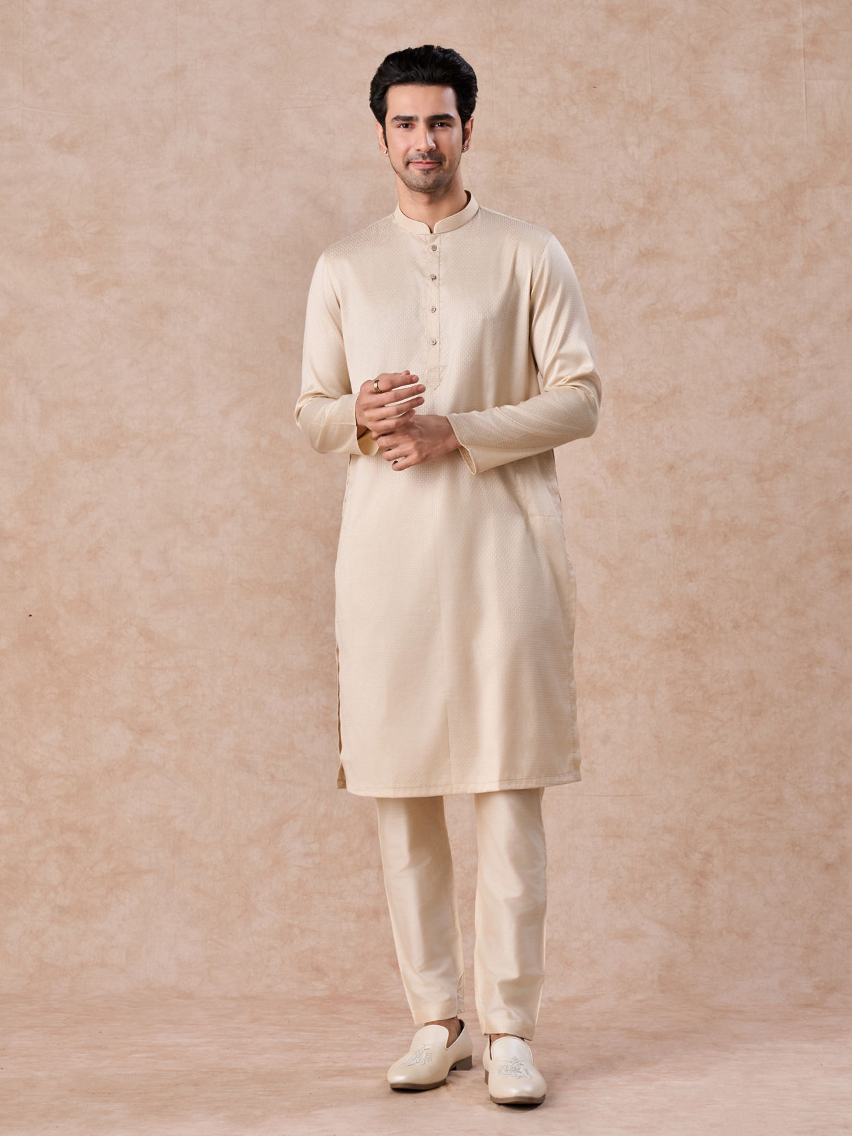 Manyavar Men Elegant Beige Elegance Kurta Pajama