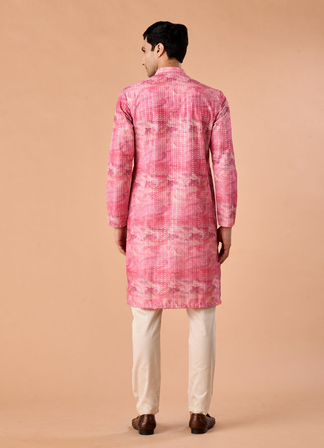 Manyavar Men Elegant Pink Celebration Kurta Pajama