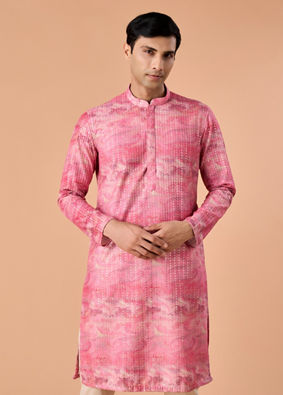 Manyavar Men Elegant Pink Celebration Kurta Pajama