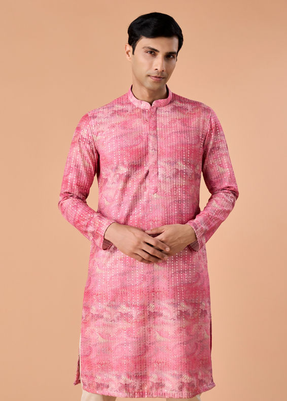 Manyavar Men Elegant Pink Celebration Kurta Pajama