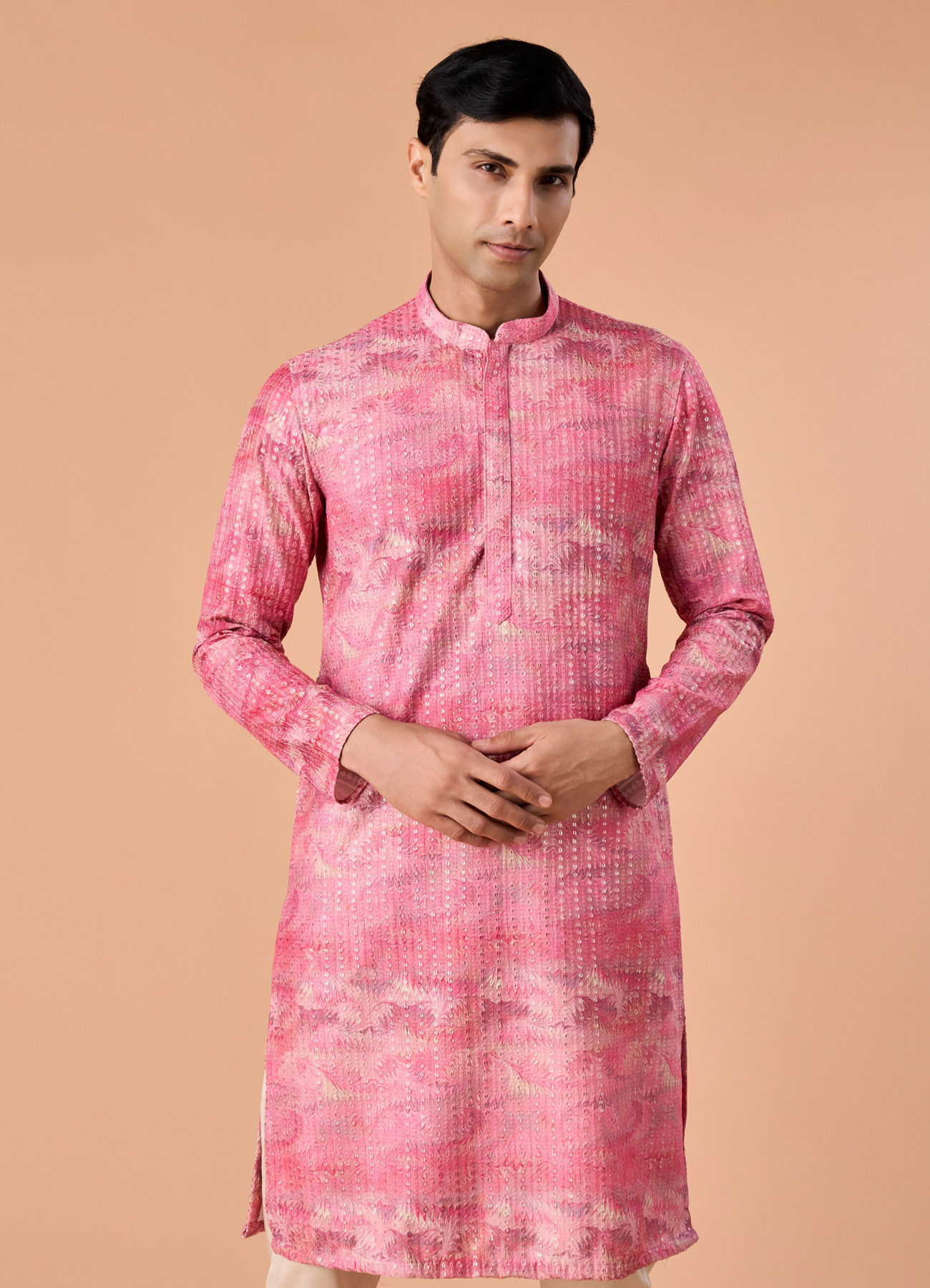 Manyavar Men Elegant Pink Celebration Kurta Pajama