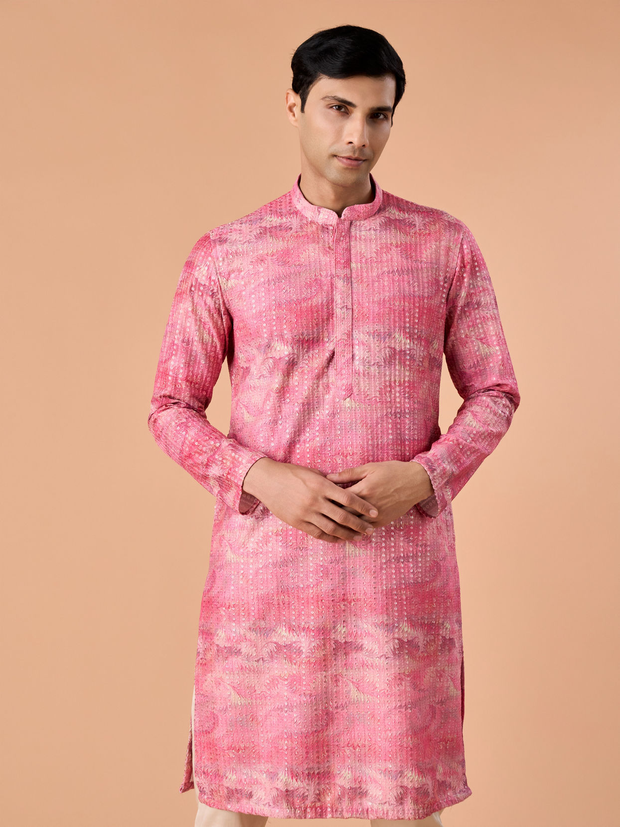 Manyavar Men Elegant Pink Celebration Kurta Pajama