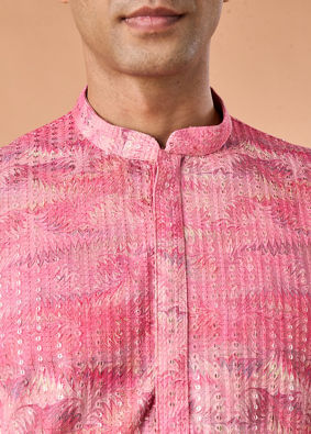 Manyavar Men Elegant Pink Celebration Kurta Pajama