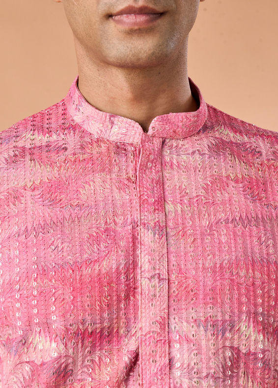 Manyavar Men Elegant Pink Celebration Kurta Pajama