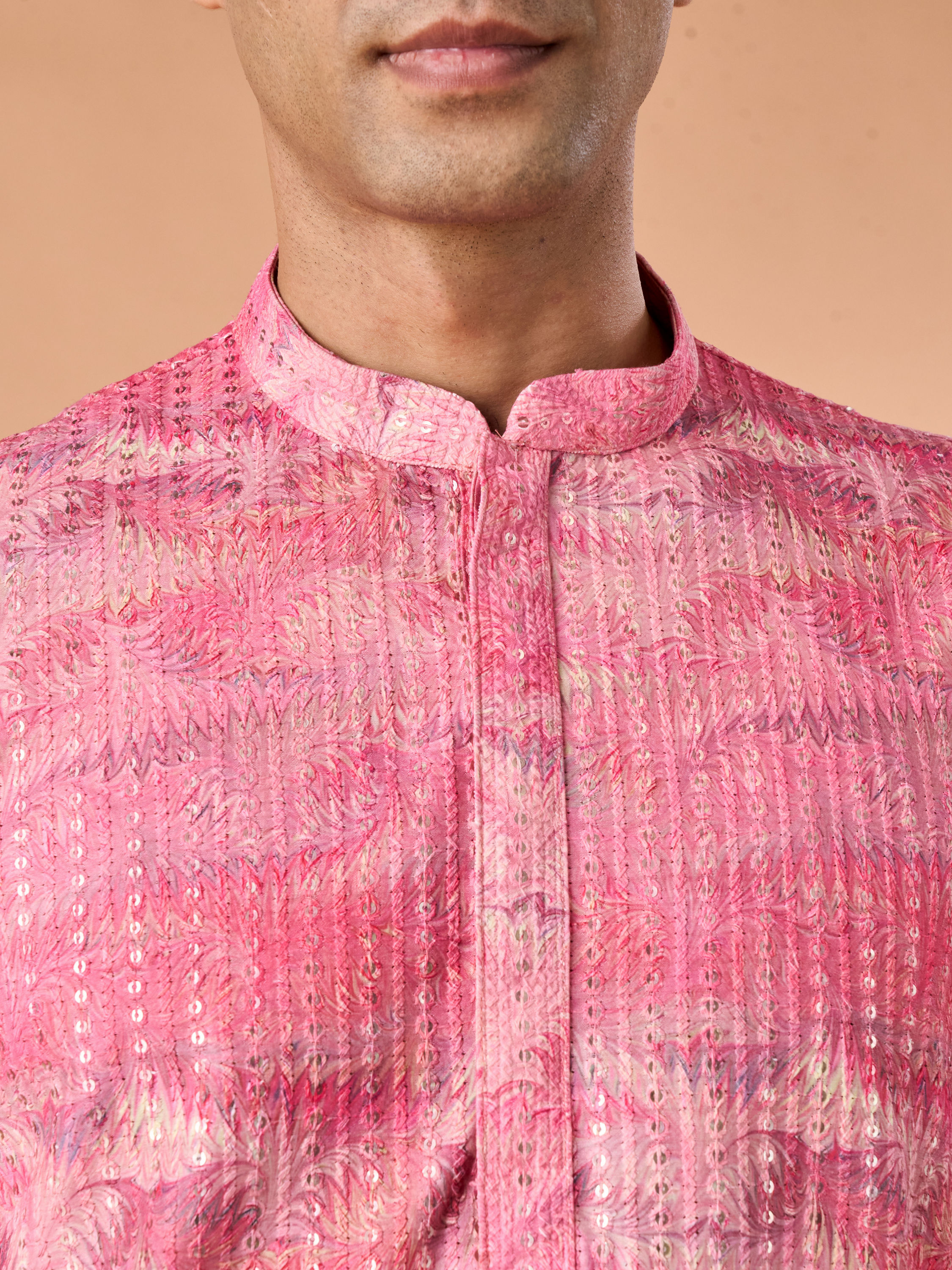 Manyavar Men Elegant Pink Celebration Kurta Pajama