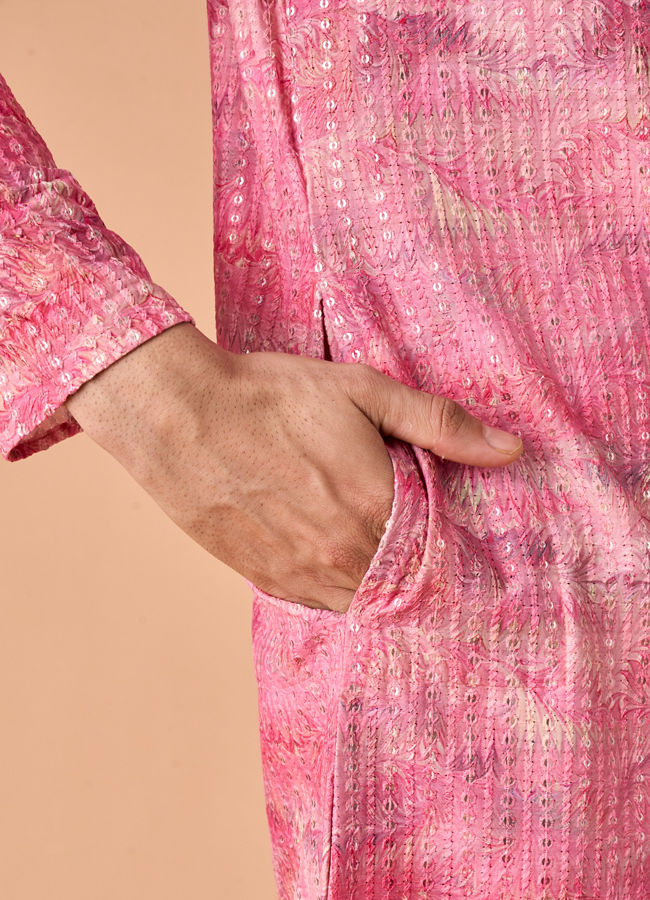 Manyavar Men Elegant Pink Celebration Kurta Pajama